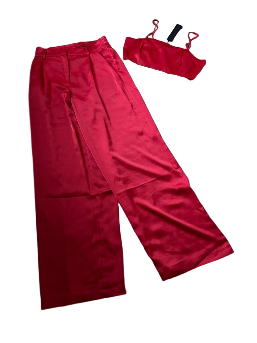 House of Harlow 1960 Red Satin Two Piece Set Crop Camisole Wide Leg Pants SIZE S